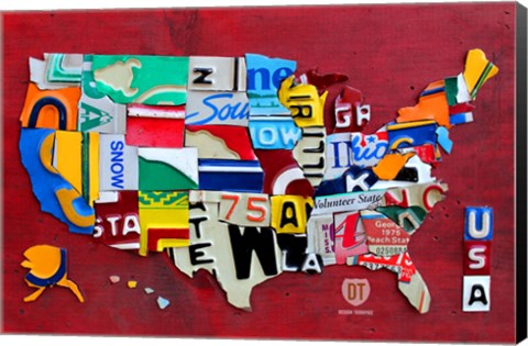 Framed License Plate Map USA III Print