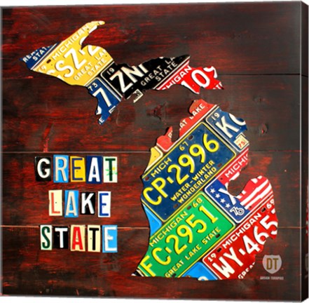 Framed Michigan License Plate Map Large Print