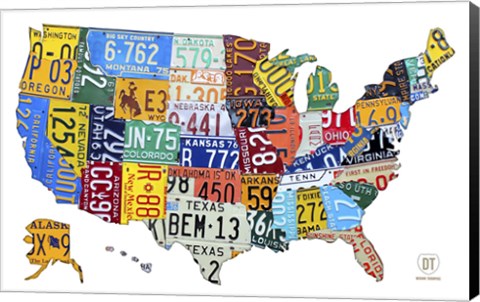 Framed License Plate Map USA II Print