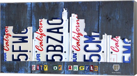 Framed Los Angeles Skyline License Plate Art Print