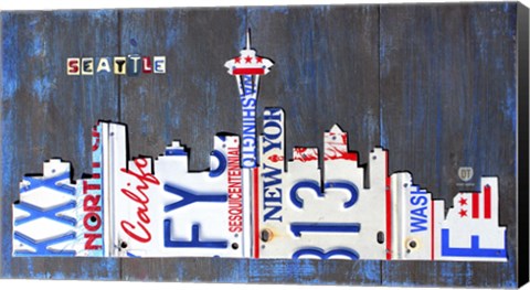 Framed Seattle Skyline License Plate Art Print