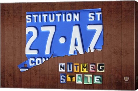 Framed Connecticut License Plate Map Print