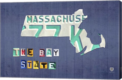 Framed Massachusetts License Plate Map Print