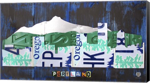 Framed Portland Skyline License Plate Art Print