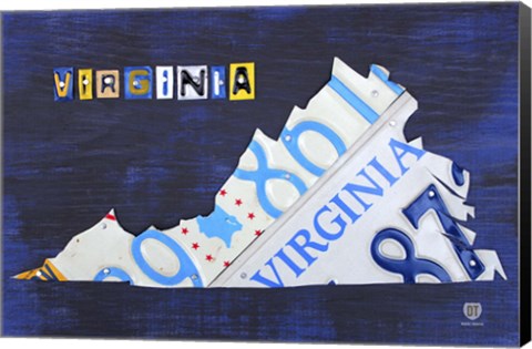 Framed Virginia License Plate Map I Print