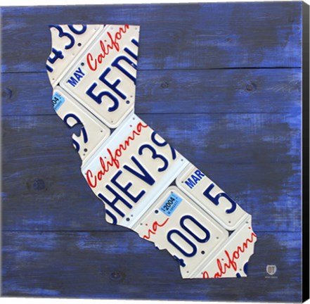 Framed California License Plate Map - Blue Print