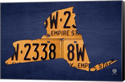 Framed New York License Plate Map Print
