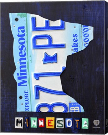 Framed Minnesota License Plate Map Print
