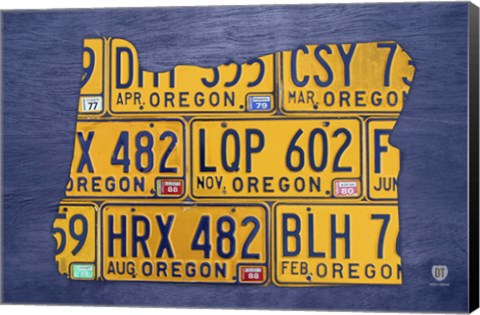Framed Oregon License Plate Map Print