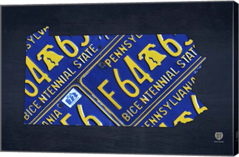 Framed Pennsylvania License Plate Map Print
