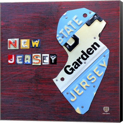 Framed New Jersey License Plate Map Print