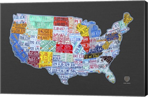Framed Massive Usa License Plate Map Print