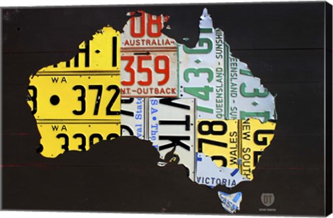 Framed Australia License Plate Map Print