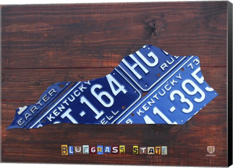 Framed Kentucky License Plate Map Print