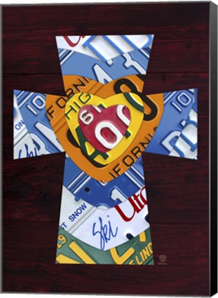 Framed License Plate Art Heart Cross Print
