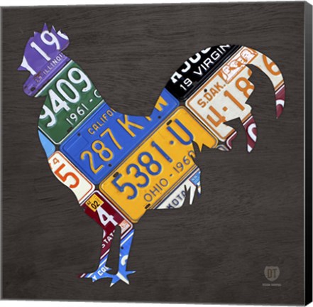 Framed License Plate Art Rooster Print