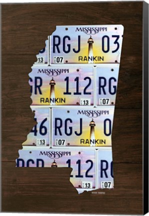 Framed Mississippi License Plate Map Print