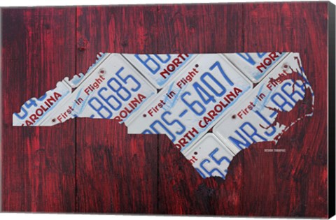 Framed North Carolina License Plate Map Print