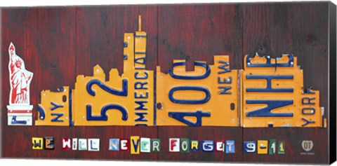Framed NYC License Plate Art Skyline 911 Version Print