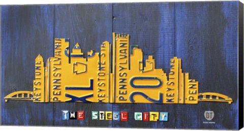 Framed Pittsburgh Skyline License Plate Art Print
