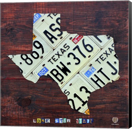 Framed Texas License Plate Map Large Print