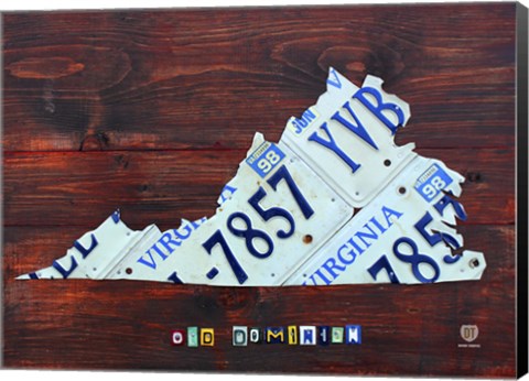 Framed Virginia License Plate Map II Print
