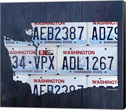 Framed Washington License Plate Map Print