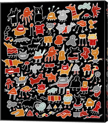 Framed Night Time Monster Friends Print