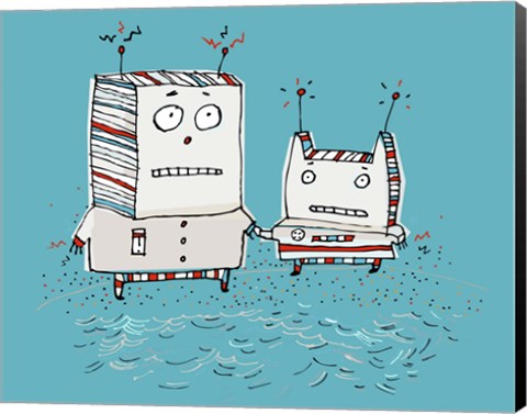 Framed Robots On Beach Print