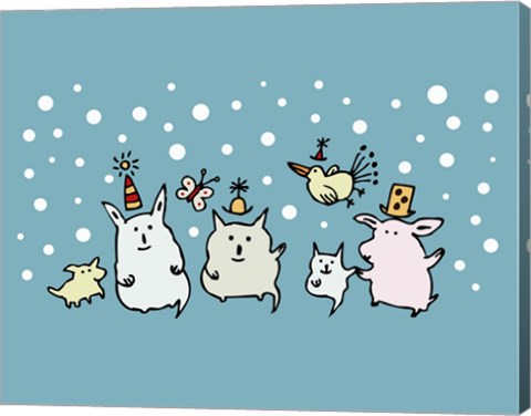 Framed Christmas Creatures Blue Print