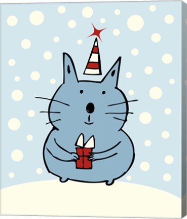 Framed Christmas Snow Cat Print