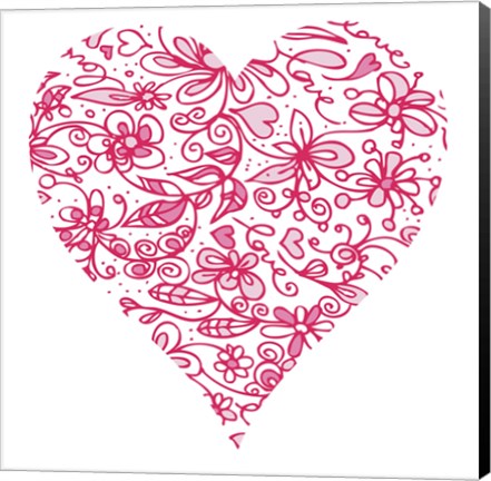 Framed Pink Flower Love Heart Print