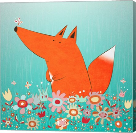 Framed Fox In Flowers Print