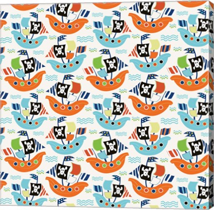 Framed Pirate Ship Pattern Cream Print