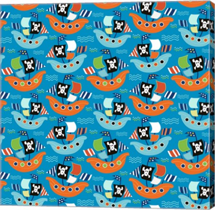Framed Pirate Ship Pattern Blue Print