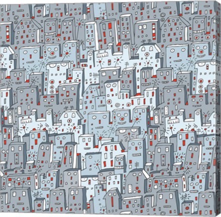 Framed Robot City Pattern Print