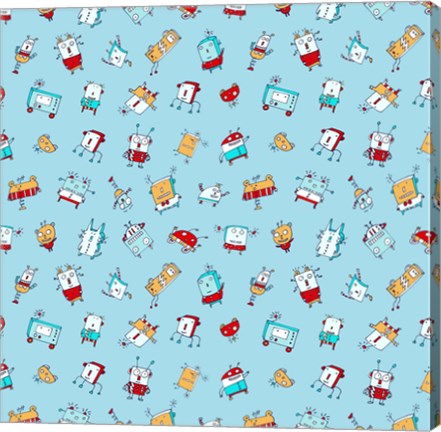 Framed Little Robots Pattern Print