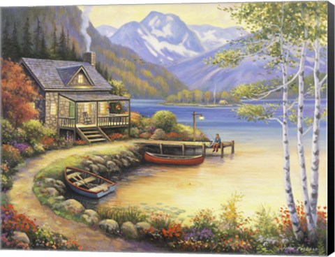 Framed Fishing At The Lake Print