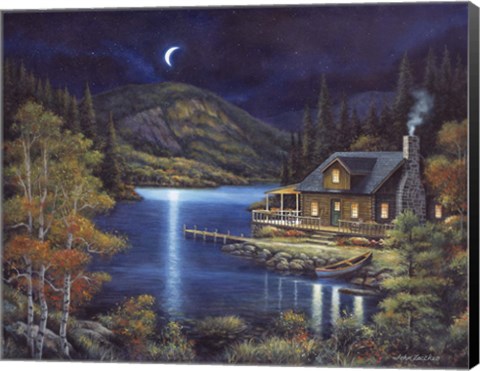 Framed Moonlit Cabin Print