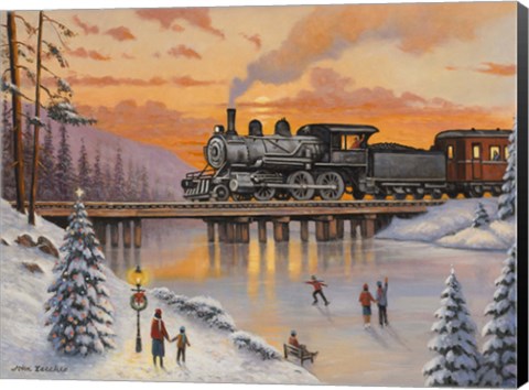 Framed Railroad On The Ice Bridge Print