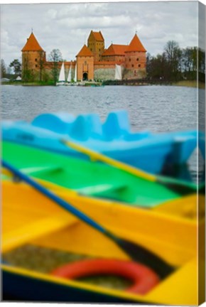 Framed Colorful Boats and Island Castle by Lake Galve, Trakai, Lithuania Print