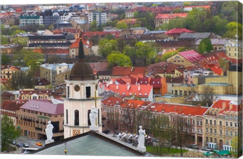 Framed Cityscape dominated by Cathedral Bell Tower, Vilnius, Lithuania Print