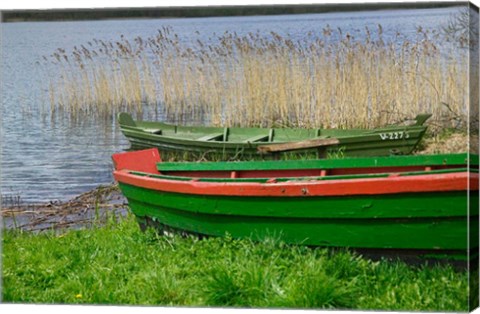 Framed Colorful Canoe by Lake, Trakai, Lithuania I Print