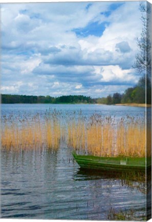 Framed Colorful Canoe by Lake, Trakai, Lithuania II Print