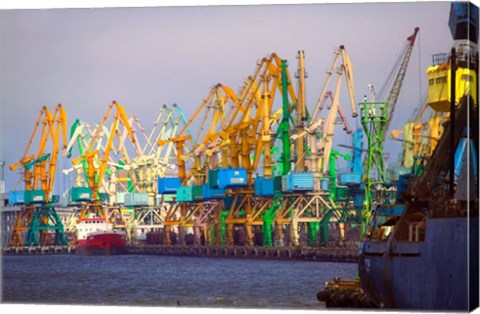 Framed Industry cranes in harbor, Klaipeda, Lithuania Print