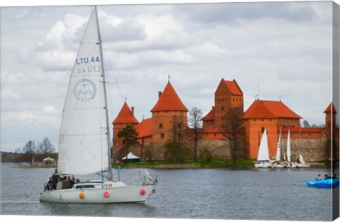 Framed Sailboat with Island Castle by Lake Galve, Trakai, Lithuania Print