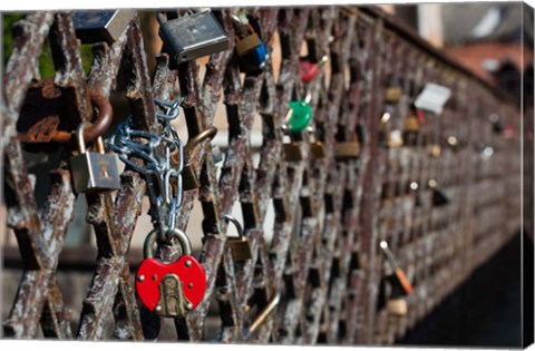 Framed Lithuania, Vilnius, Footbridge, Lovers&#39; Locks Print