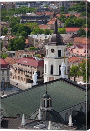 Framed Royal Palace and Vilnius Cathedral, Gediminas Hill elevated view of Old Town, Vilnius, Lithuania Print