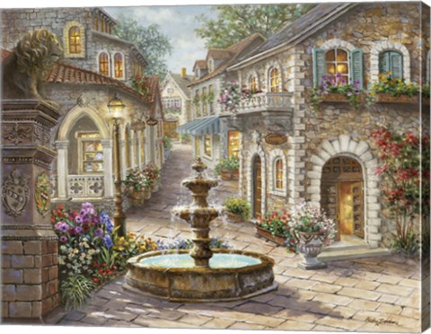 Framed Cobblestone Fountain Print