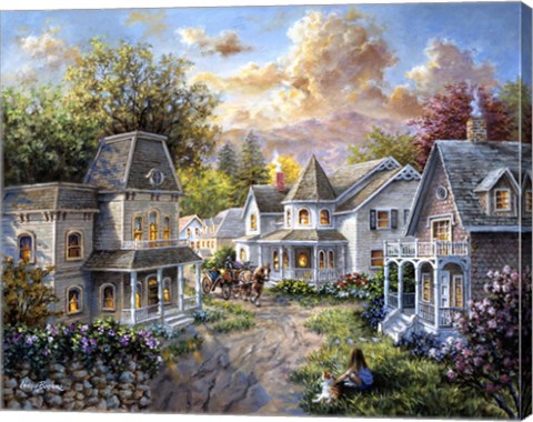 Framed Main Street Along A Country Village Print